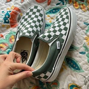 NWOT Slip-On Vans- Green and White